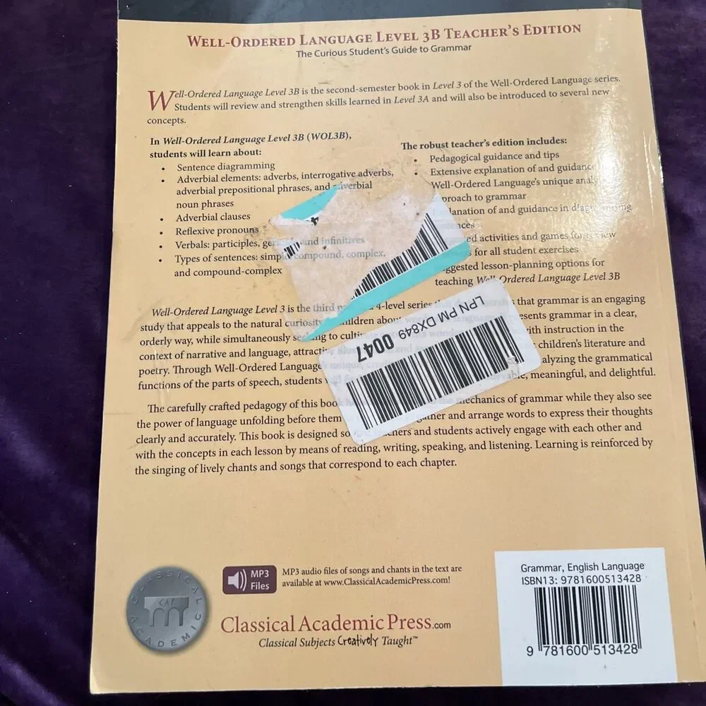 Well-Ordered Language Level 3B (Teacher’s Edition Only)